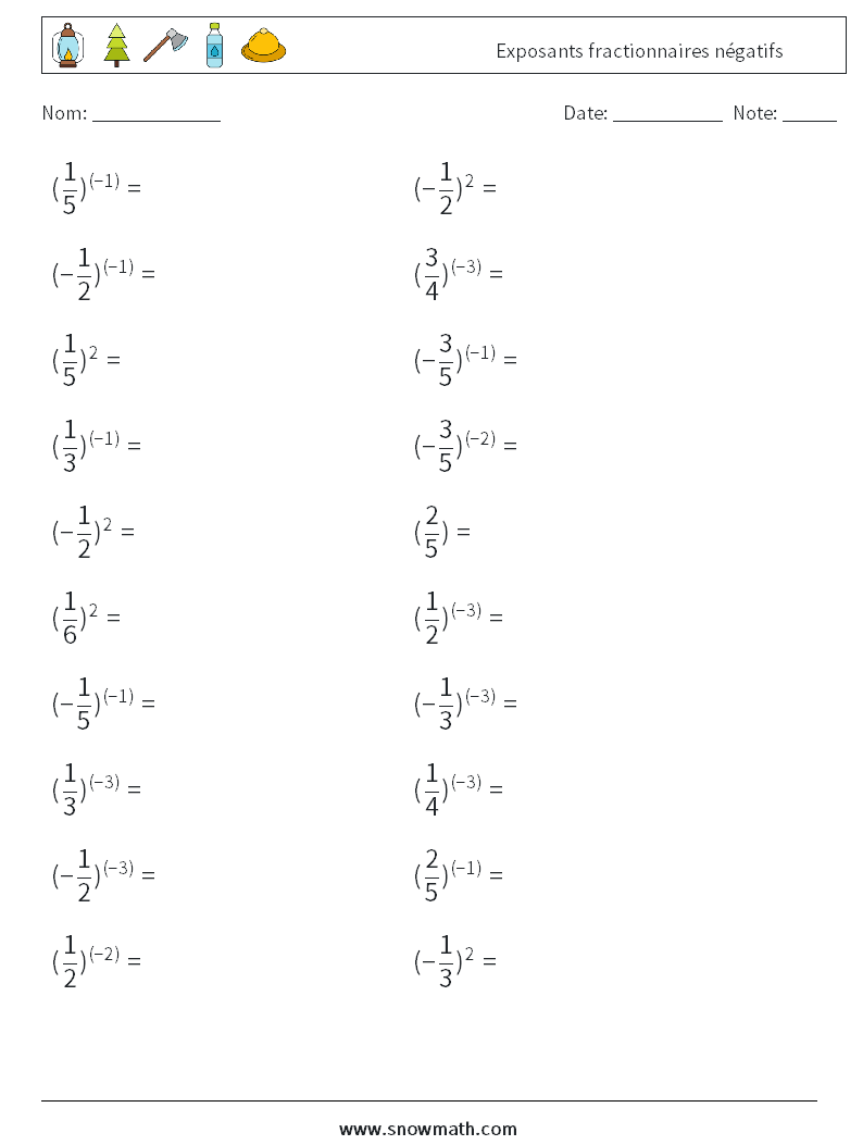 Exposants fractionnaires négatifs Fiches d'Exercices de Mathématiques 8