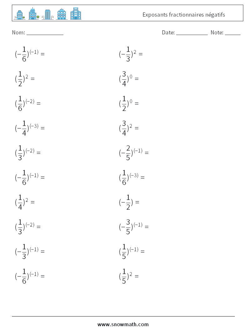 Exposants fractionnaires négatifs Fiches d'Exercices de Mathématiques 9