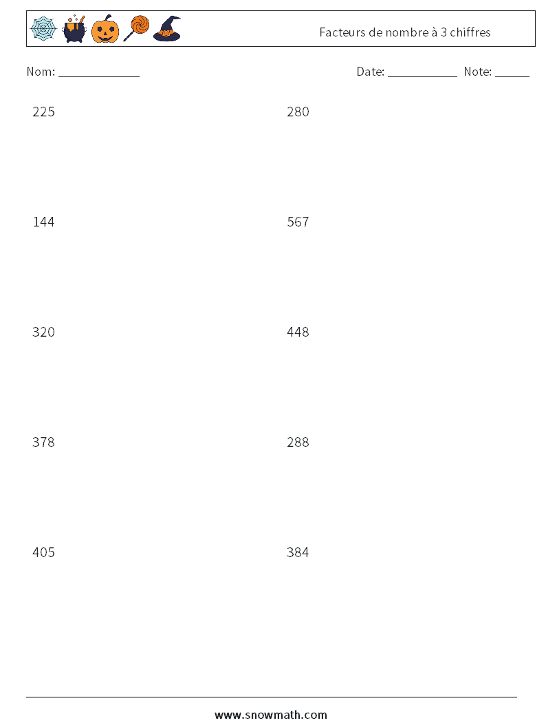 Facteurs de nombre à 3 chiffres Fiches d'Exercices de Mathématiques 1