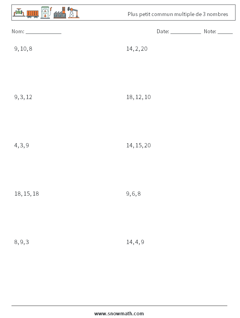 Plus petit commun multiple de 3 nombres Fiches d'Exercices de Mathématiques 1