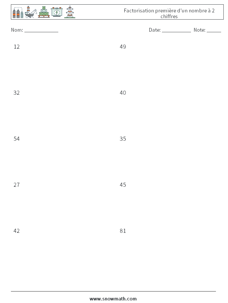 Factorisation première d'un nombre à 2 chiffres Fiches d'Exercices de Mathématiques 2
