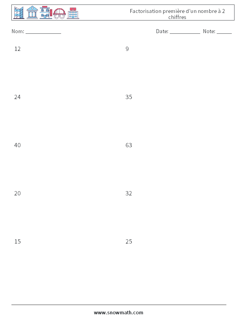 Factorisation première d'un nombre à 2 chiffres Fiches d'Exercices de Mathématiques 4