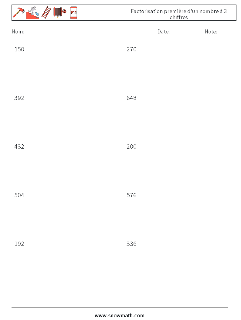 Factorisation première d'un nombre à 3 chiffres Fiches d'Exercices de Mathématiques 6