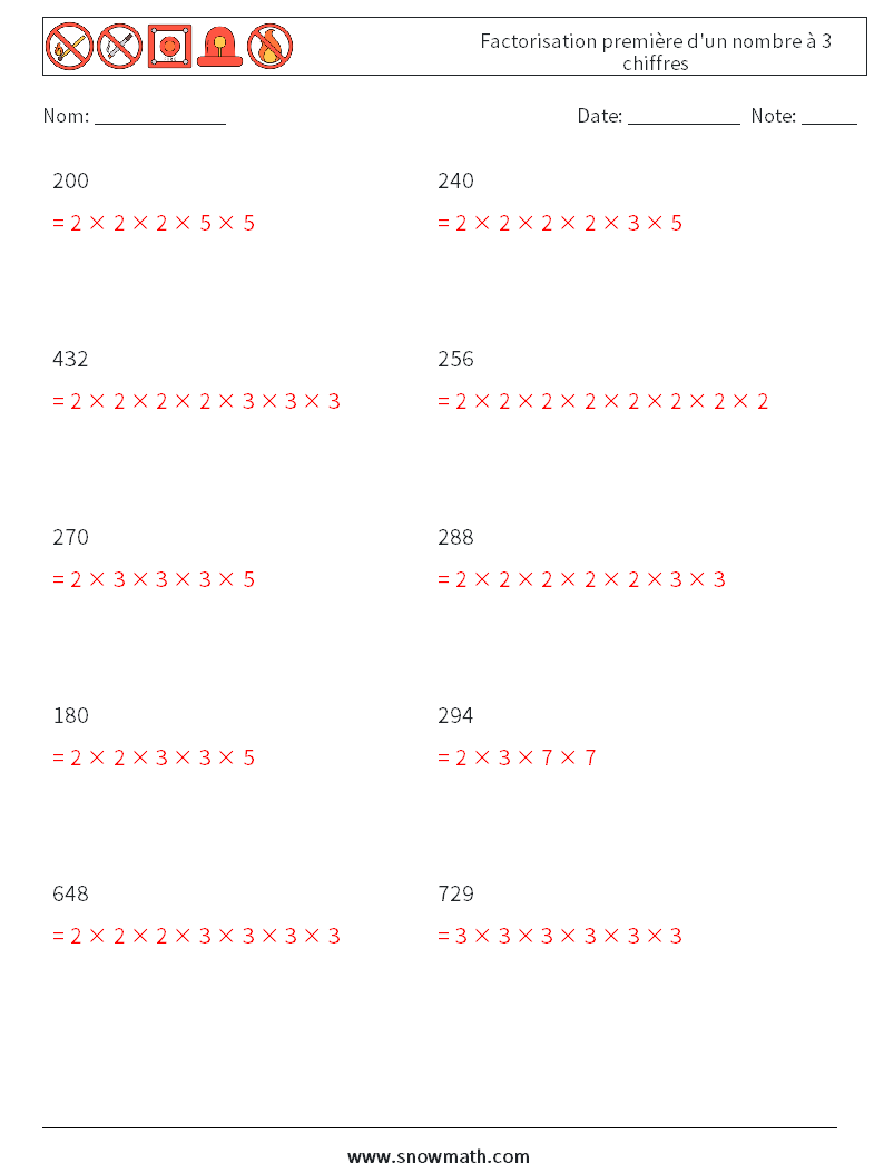 Factorisation première d'un nombre à 3 chiffres Fiches d'Exercices de Mathématiques 8 Question, Réponse