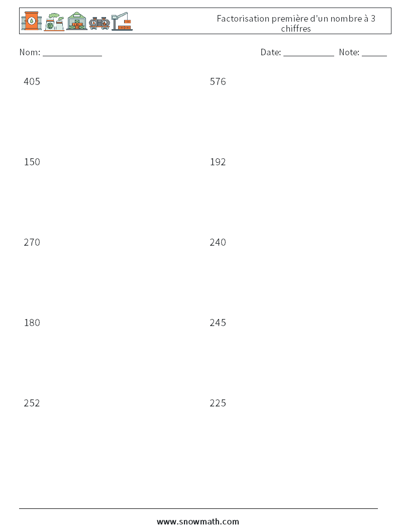 Factorisation première d'un nombre à 3 chiffres Fiches d'Exercices de Mathématiques 9