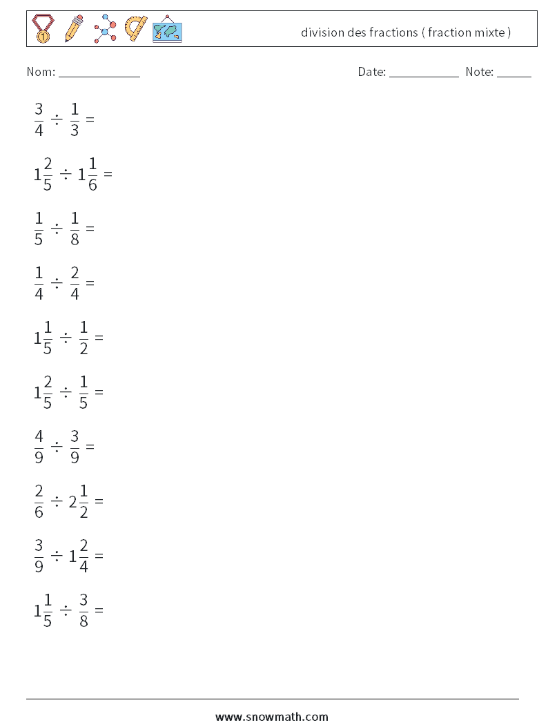 (10) division des fractions ( fraction mixte )