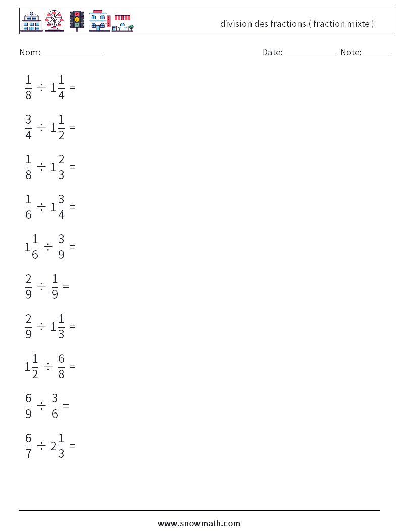 (10) division des fractions ( fraction mixte ) Fiches d'Exercices de Mathématiques 17