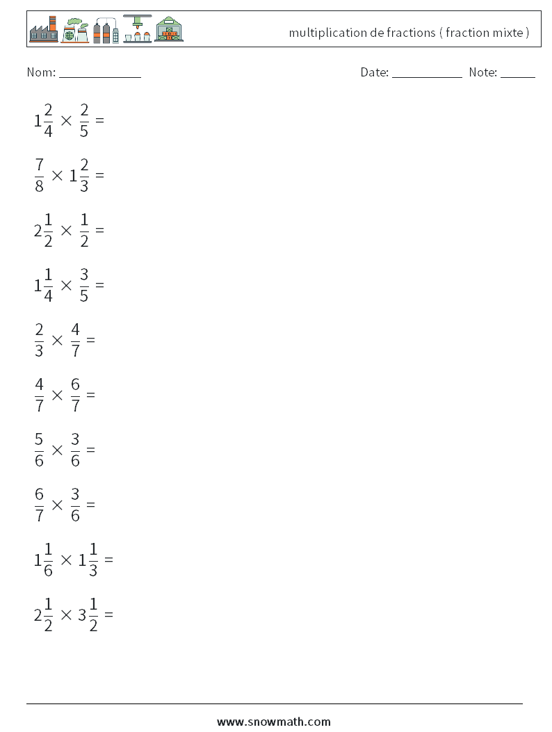 (10) multiplication de fractions ( fraction mixte ) Fiches d'Exercices de Mathématiques 2