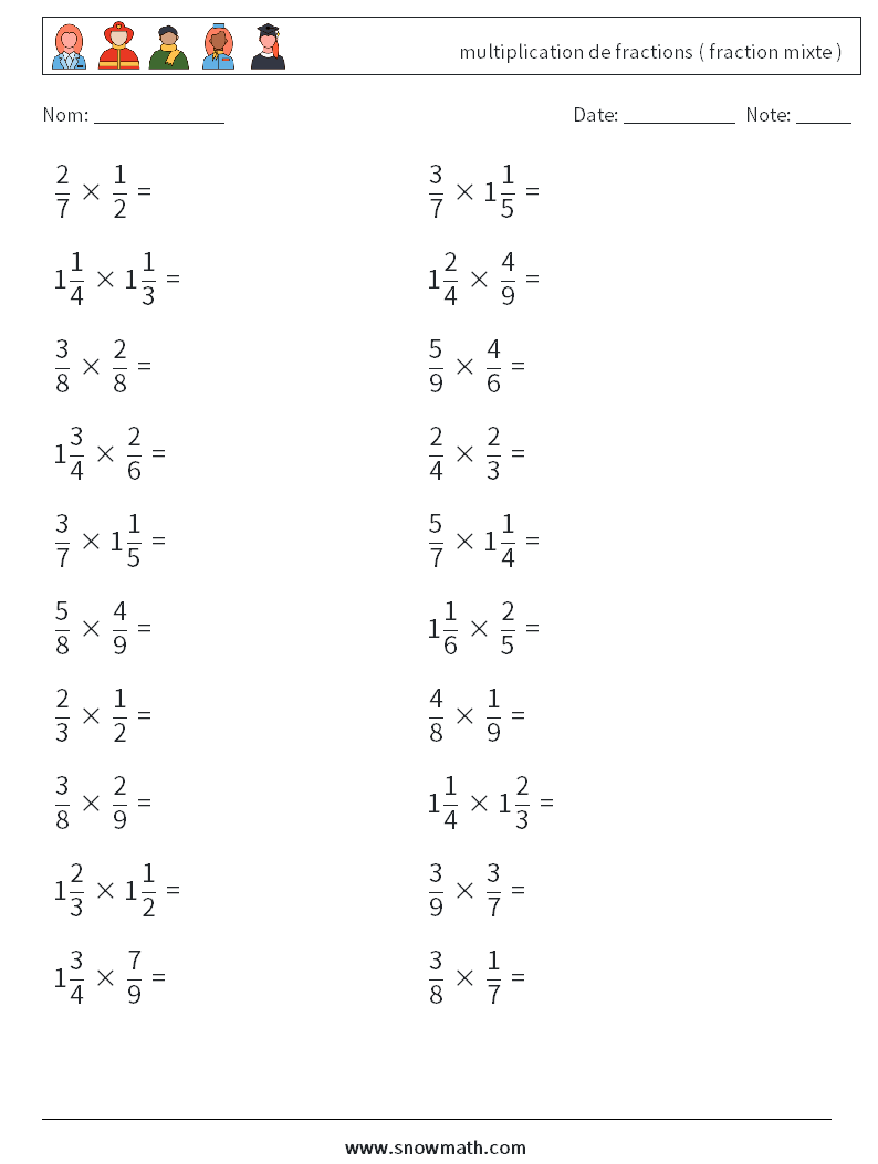 (20) multiplication de fractions ( fraction mixte )