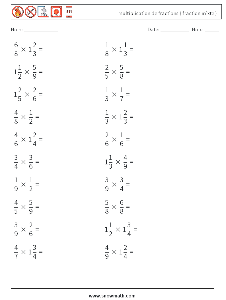 (20) multiplication de fractions ( fraction mixte ) Fiches d'Exercices de Mathématiques 18