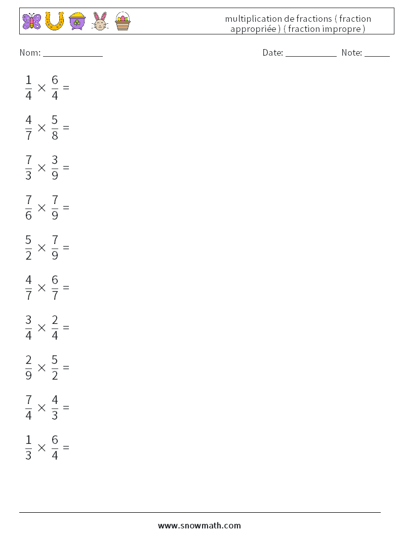 (10) multiplication de fractions ( fraction appropriée ) ( fraction impropre ) Fiches d'Exercices de Mathématiques 17