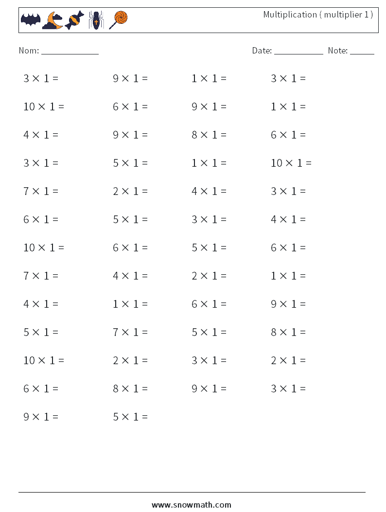 (50) Multiplication ( multiplier 1 ) Fiches d'Exercices de Mathématiques 2