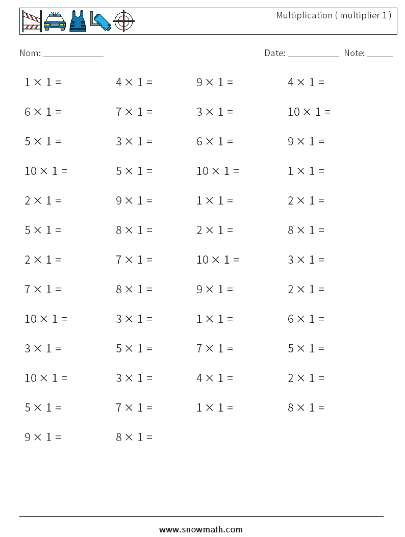 (50) Multiplication ( multiplier 1 ) Fiches d'Exercices de Mathématiques 4