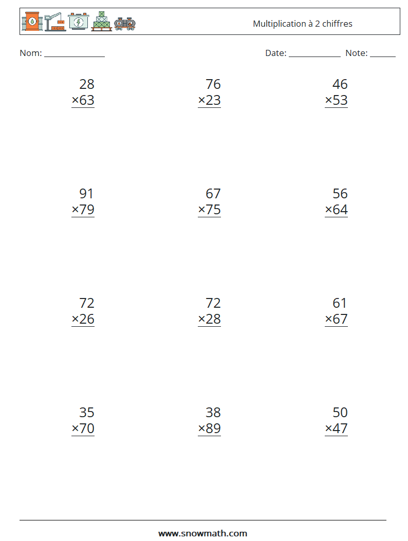 (12) Multiplication à 2 chiffres Fiches d'Exercices de Mathématiques 17