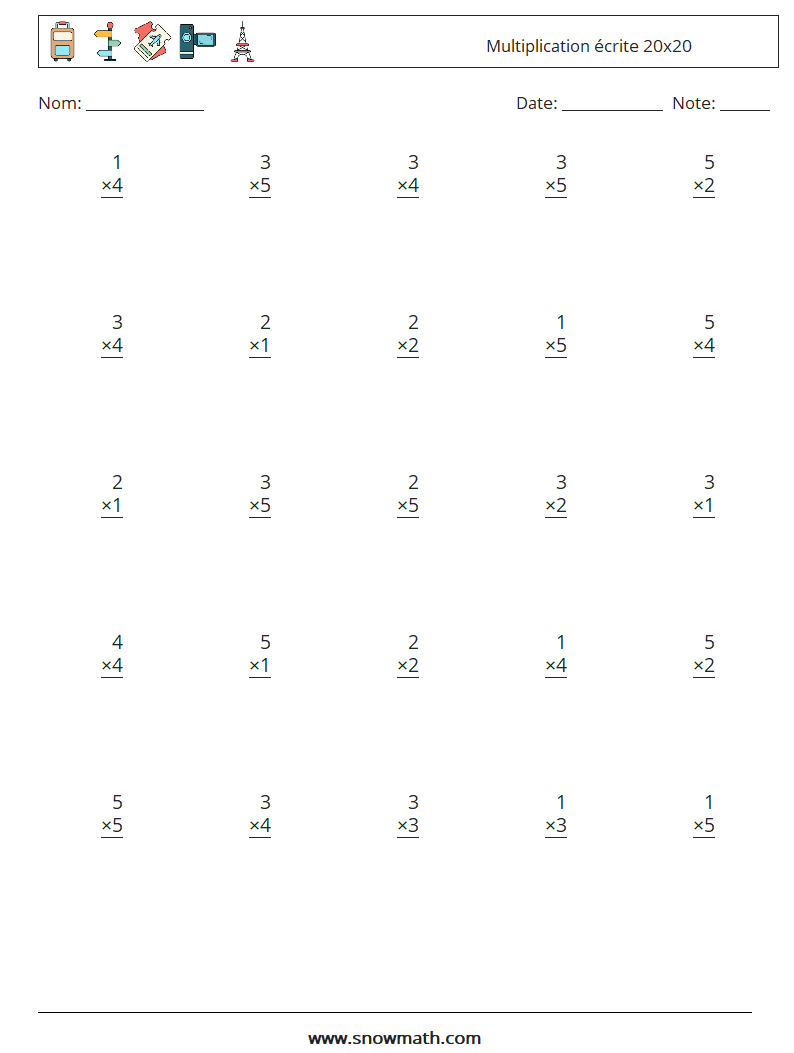 (25) Multiplication écrite 20x20 Fiches d'Exercices de Mathématiques 18