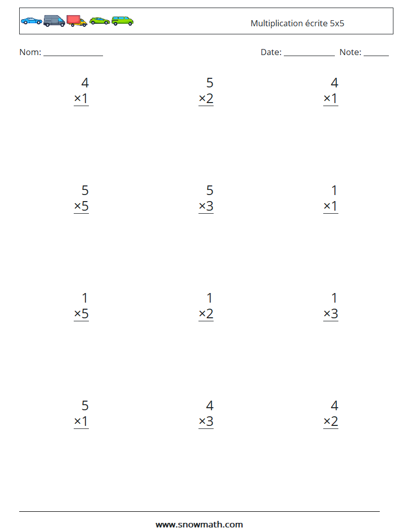 (12) Multiplication écrite 5x5 Fiches d'Exercices de Mathématiques 2