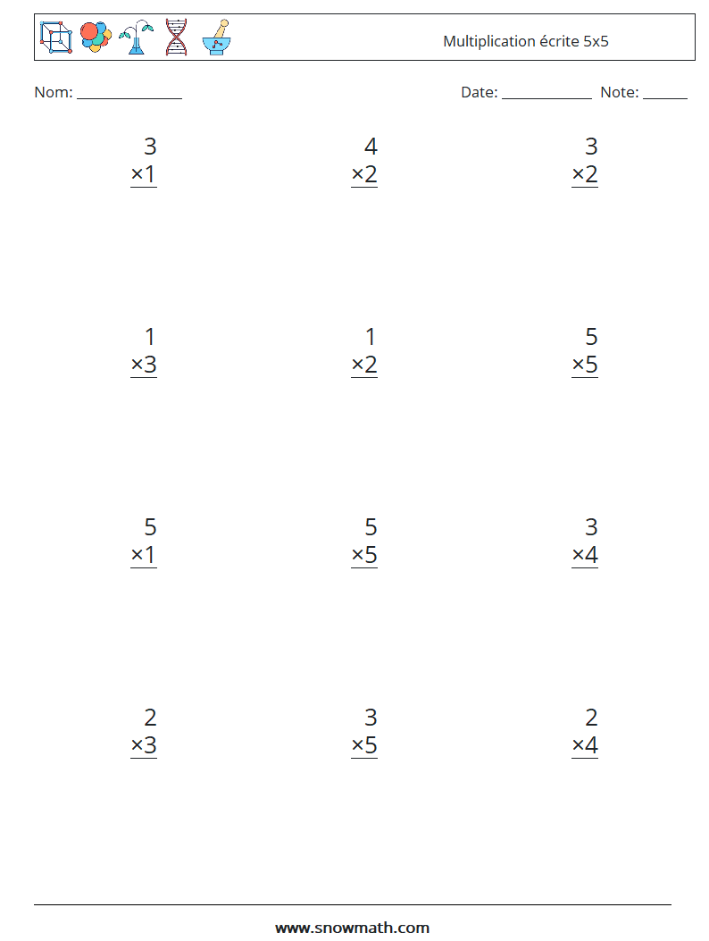 (12) Multiplication écrite 5x5 Fiches d'Exercices de Mathématiques 4