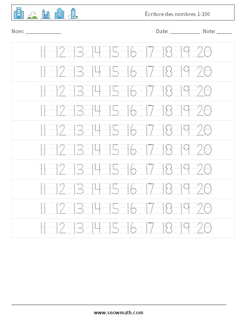 Écriture des nombres 1-100 Fiches d'Exercices de Mathématiques 24