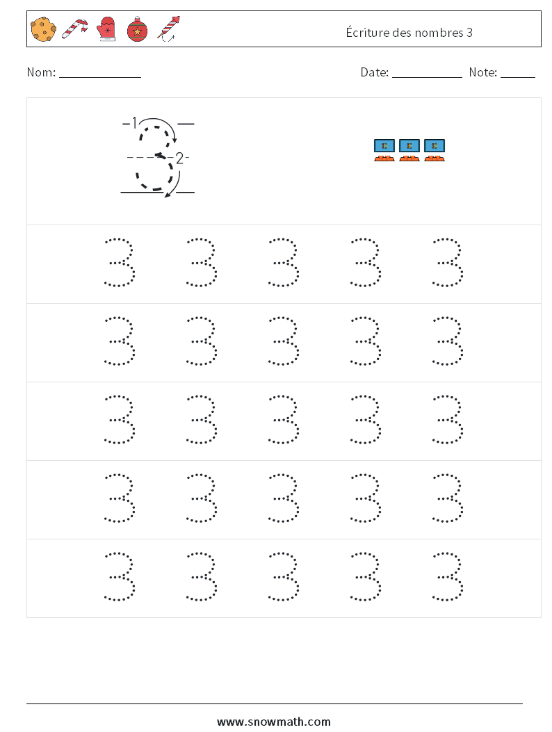 Écriture des nombres 3 Fiches d'Exercices de Mathématiques 9