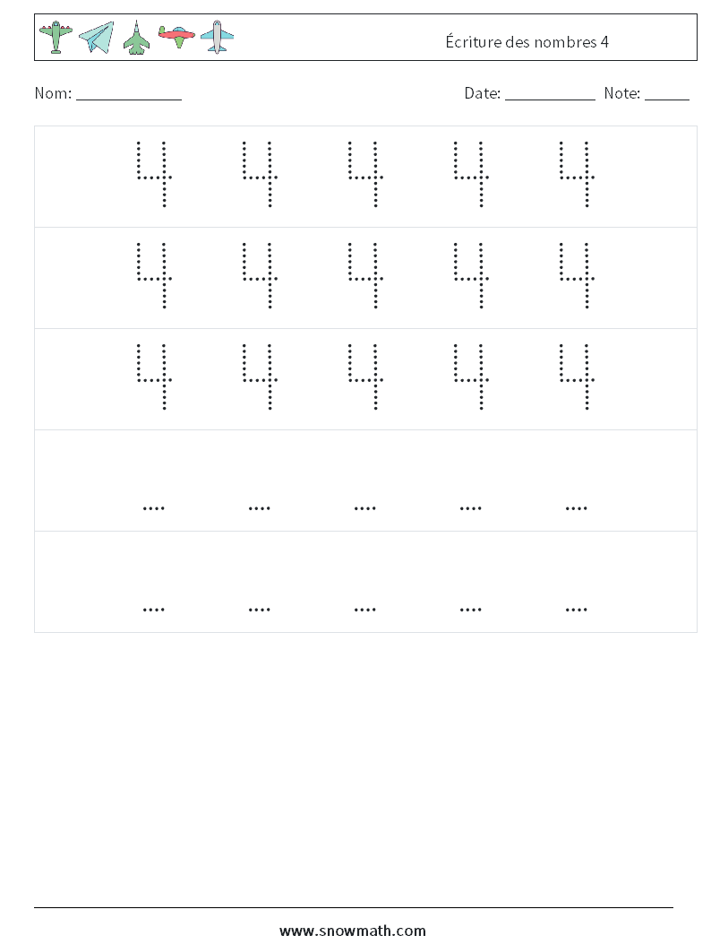 Écriture des nombres 4 Fiches d'Exercices de Mathématiques 12