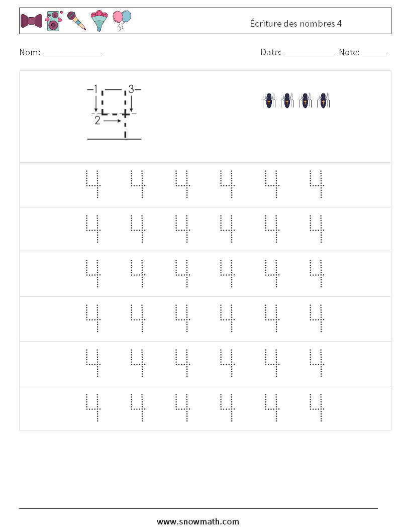 Écriture des nombres 4 Fiches d'Exercices de Mathématiques 5