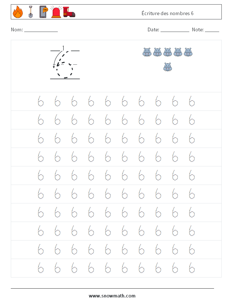 Écriture des nombres 6 Fiches d'Exercices de Mathématiques 1