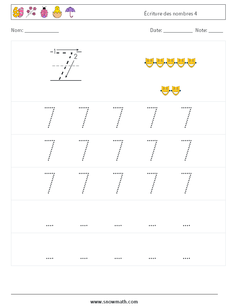 Écriture des nombres 4 Fiches d'Exercices de Mathématiques 11