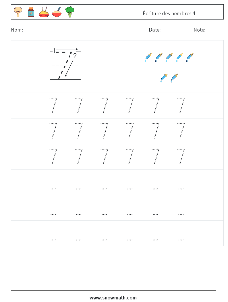 Écriture des nombres 4 Fiches d'Exercices de Mathématiques 7