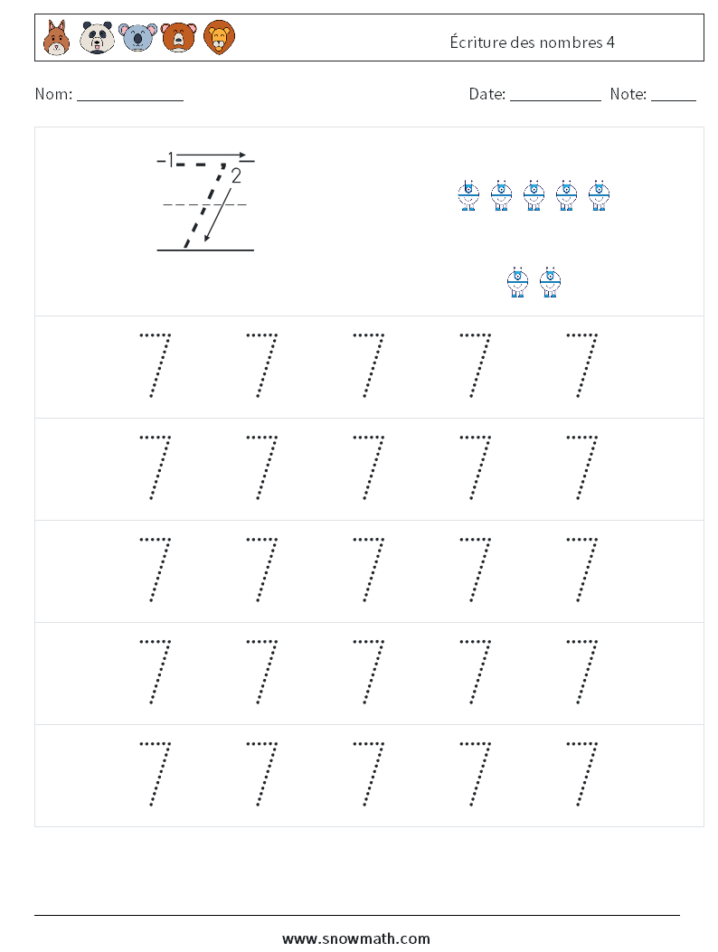 Écriture des nombres 4 Fiches d'Exercices de Mathématiques 9