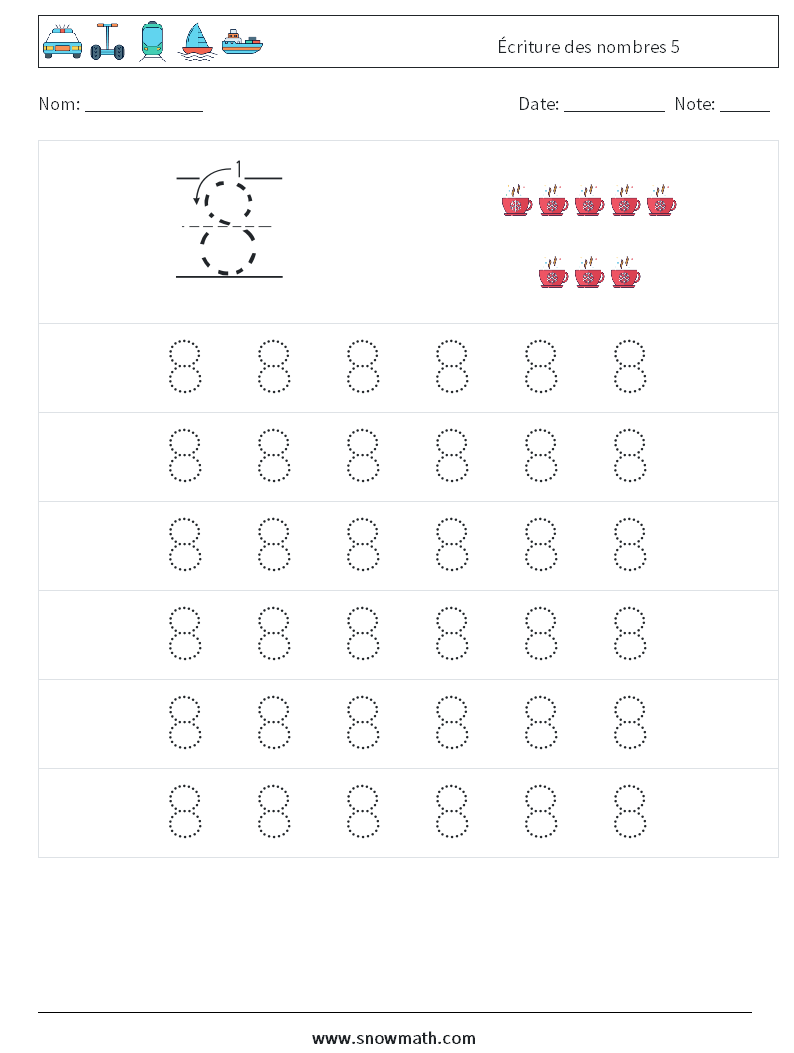 Écriture des nombres 5 Fiches d'Exercices de Mathématiques 5