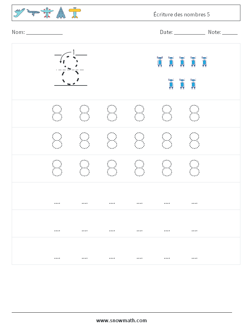 Écriture des nombres 5 Fiches d'Exercices de Mathématiques 7