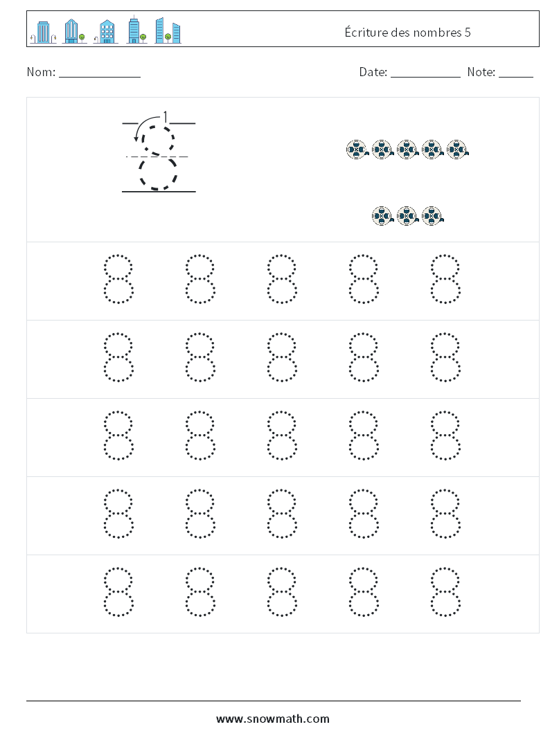 Écriture des nombres 5 Fiches d'Exercices de Mathématiques 9