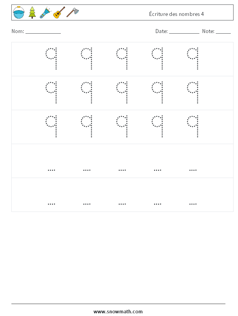 Écriture des nombres 4 Fiches d'Exercices de Mathématiques 12