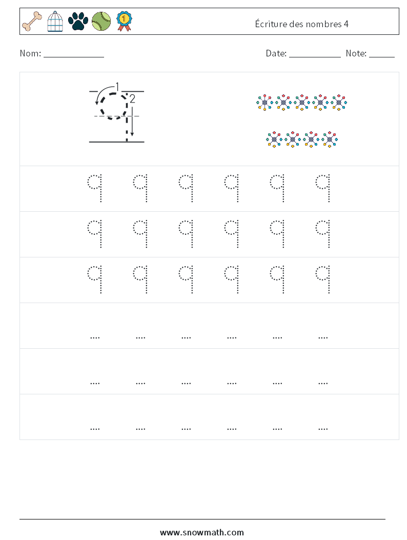 Écriture des nombres 4 Fiches d'Exercices de Mathématiques 7