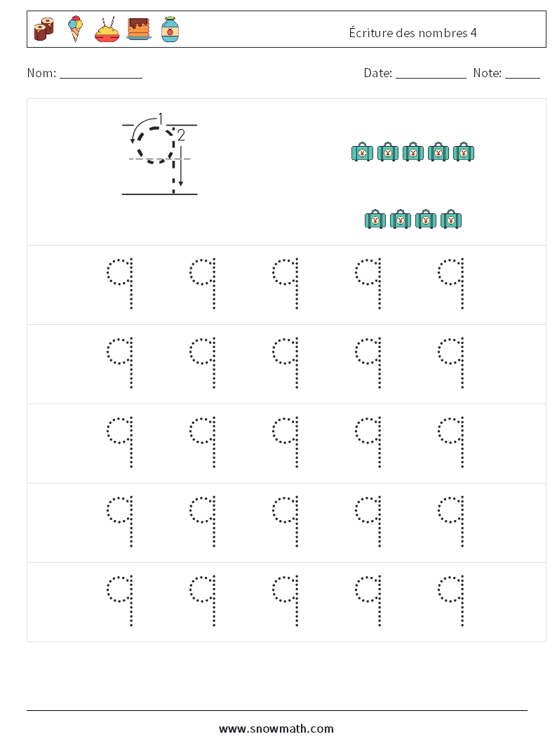 Écriture des nombres 4 Fiches d'Exercices de Mathématiques 9