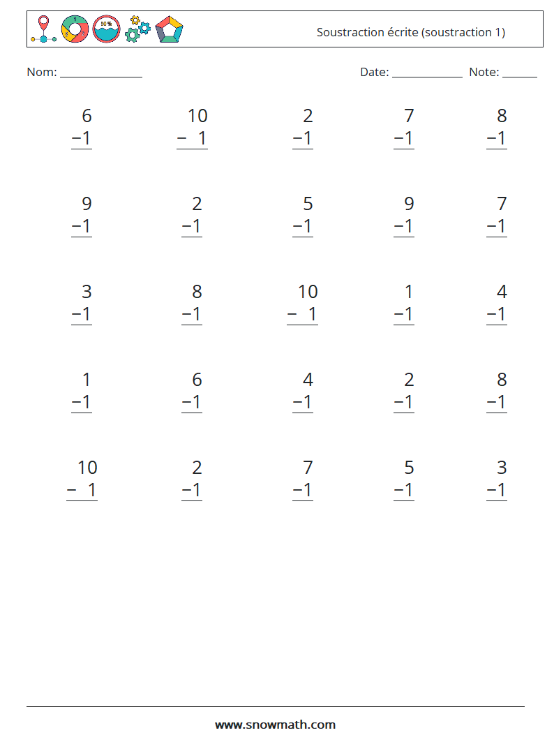 (25) Soustraction écrite (soustraction 1) Fiches d'Exercices de Mathématiques 4