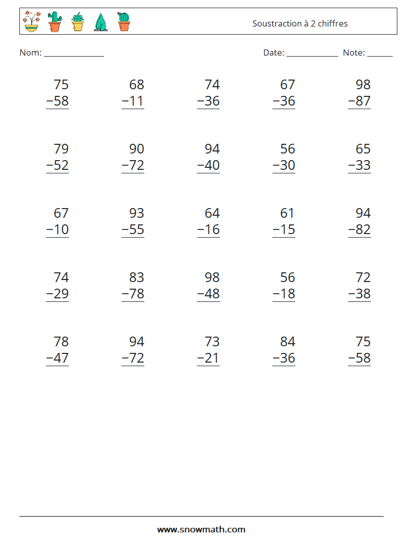 (25) Soustraction à 2 chiffres