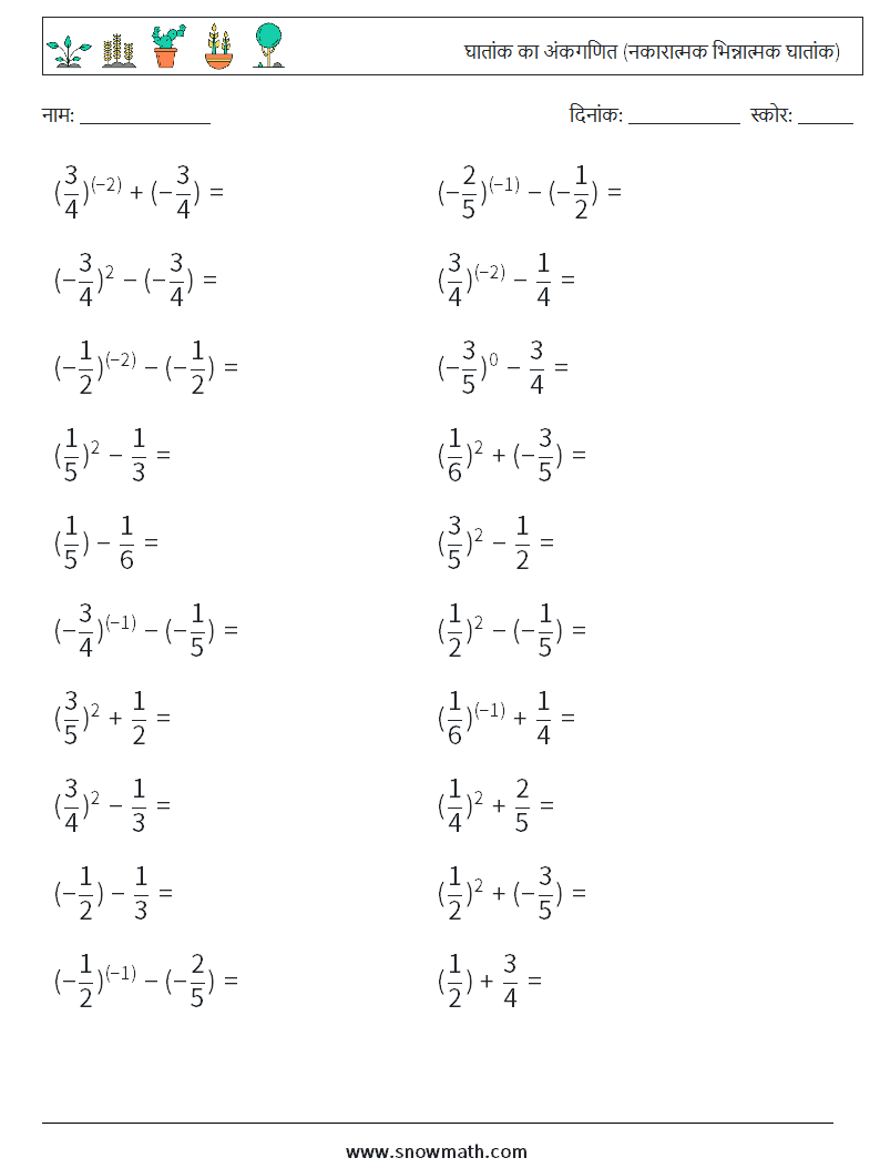  घातांक का अंकगणित (नकारात्मक भिन्नात्मक घातांक) गणित कार्यपत्रक 4