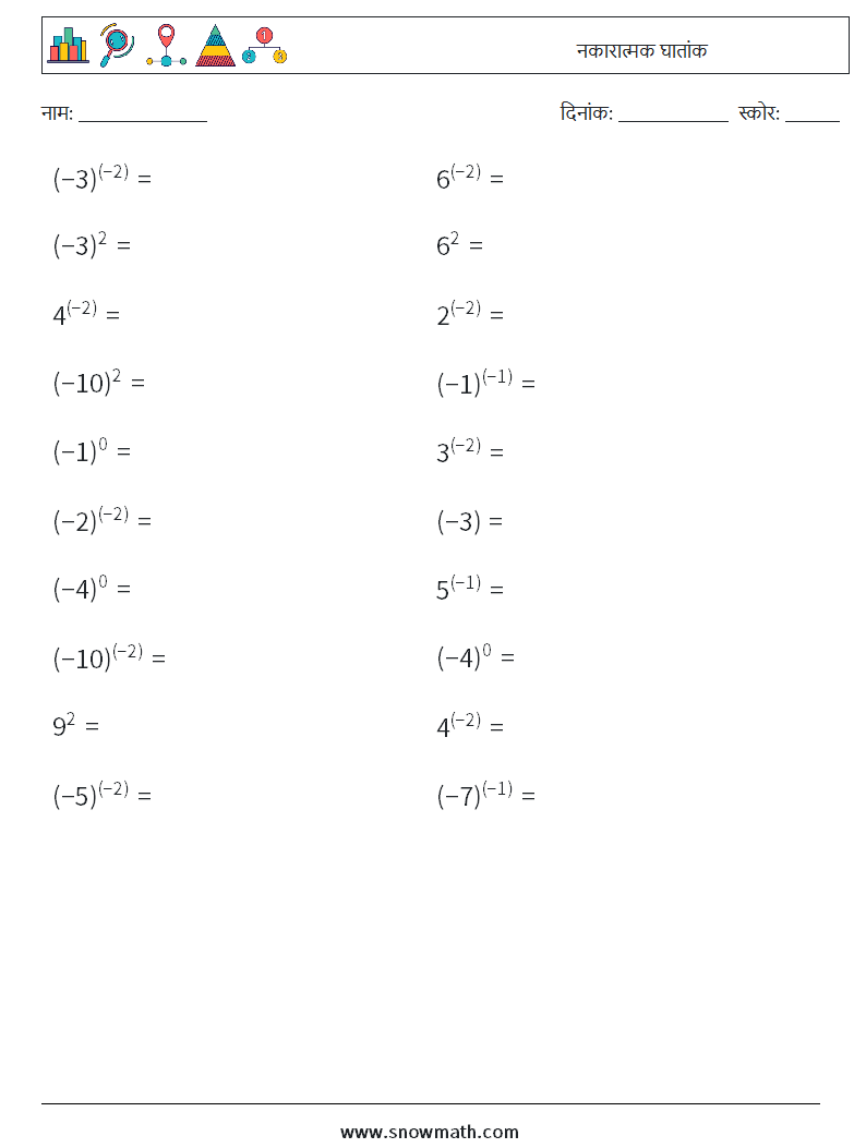  नकारात्मक घातांक गणित कार्यपत्रक 2