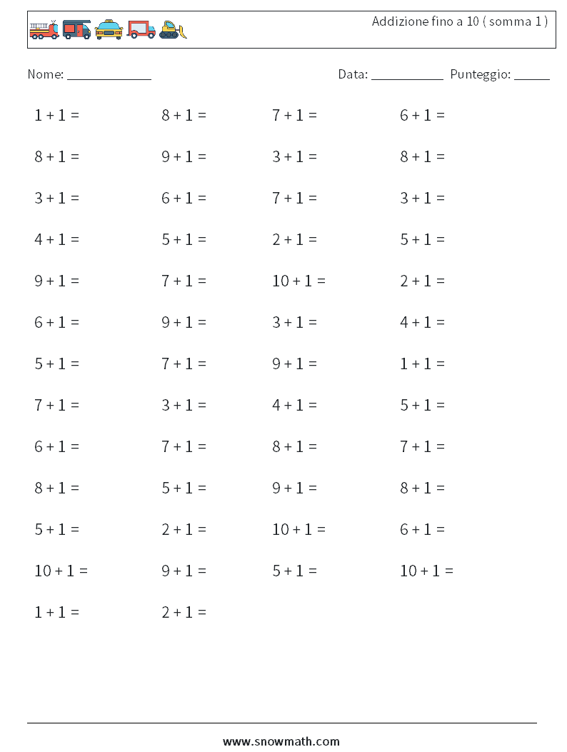 (50) Addizione fino a 10 ( somma 1 ) Fogli di lavoro di matematica 6