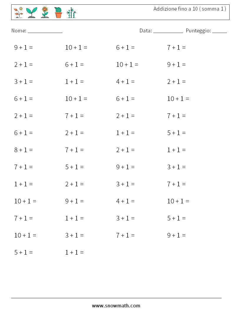 (50) Addizione fino a 10 ( somma 1 ) Fogli di lavoro di matematica 7
