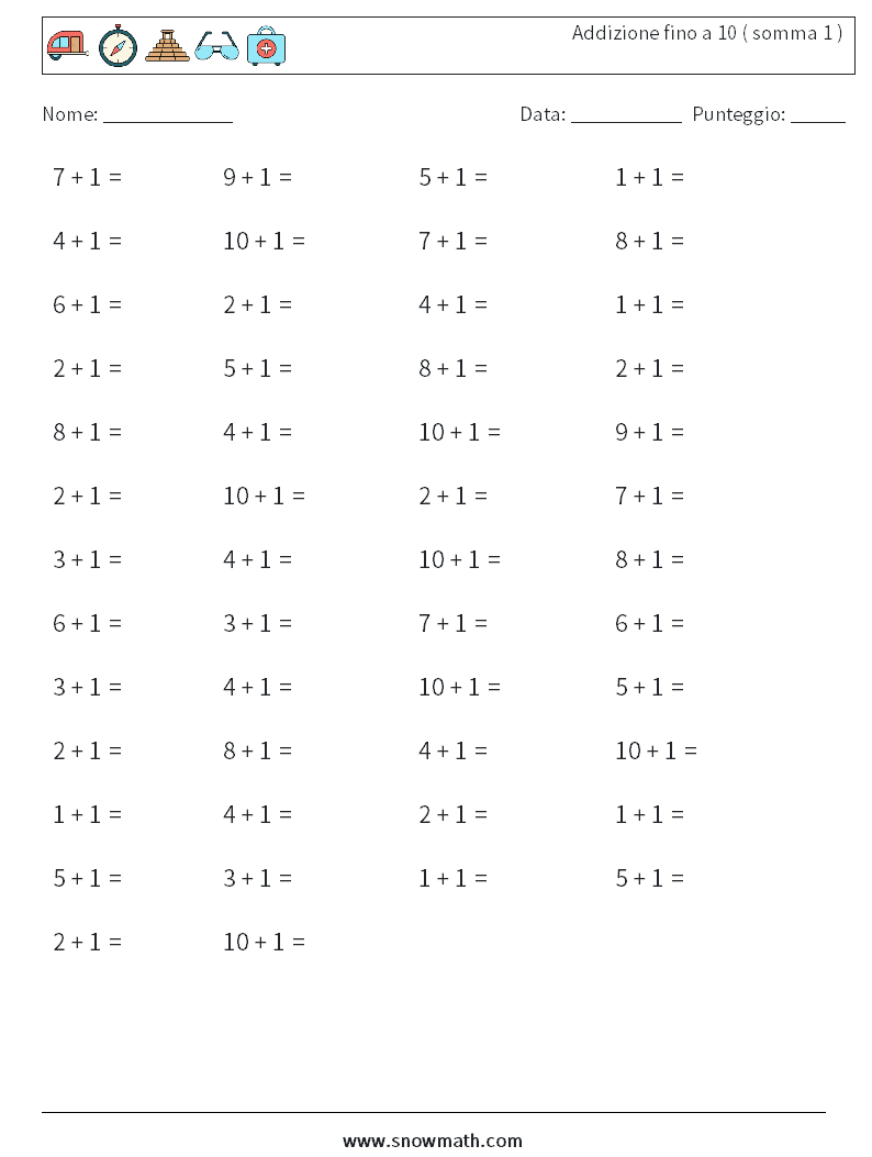 (50) Addizione fino a 10 ( somma 1 ) Fogli di lavoro di matematica 8