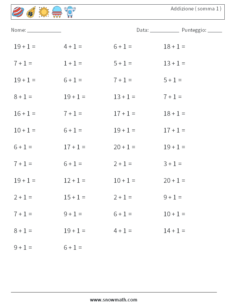 (50) Addizione ( somma 1 ) Fogli di lavoro di matematica 1