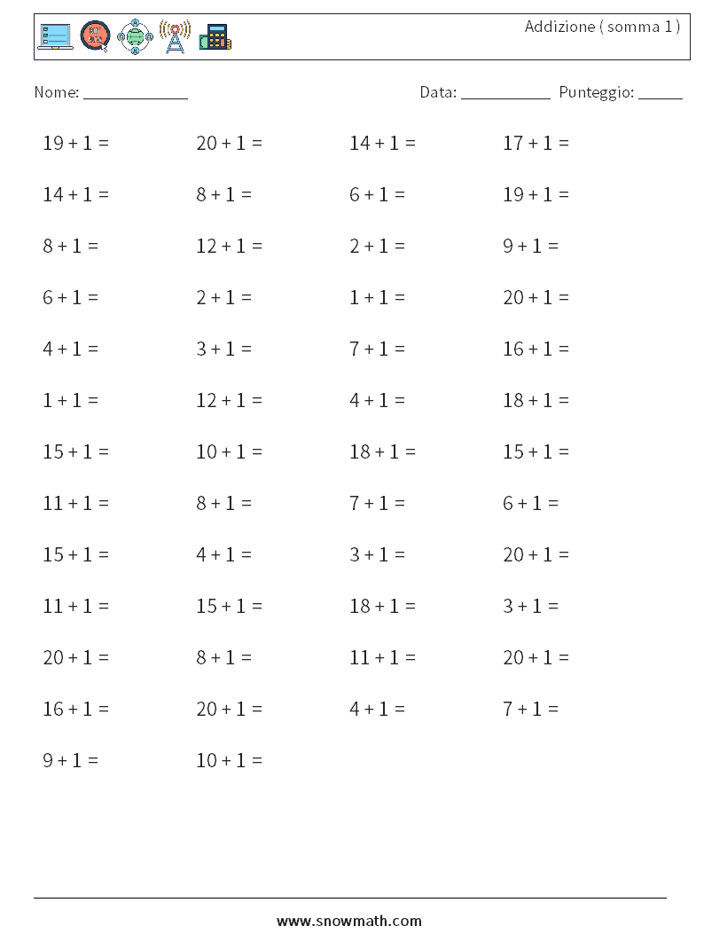 (50) Addizione ( somma 1 ) Fogli di lavoro di matematica 3