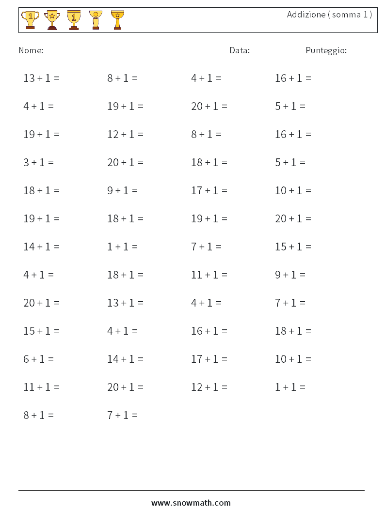 (50) Addizione ( somma 1 ) Fogli di lavoro di matematica 4