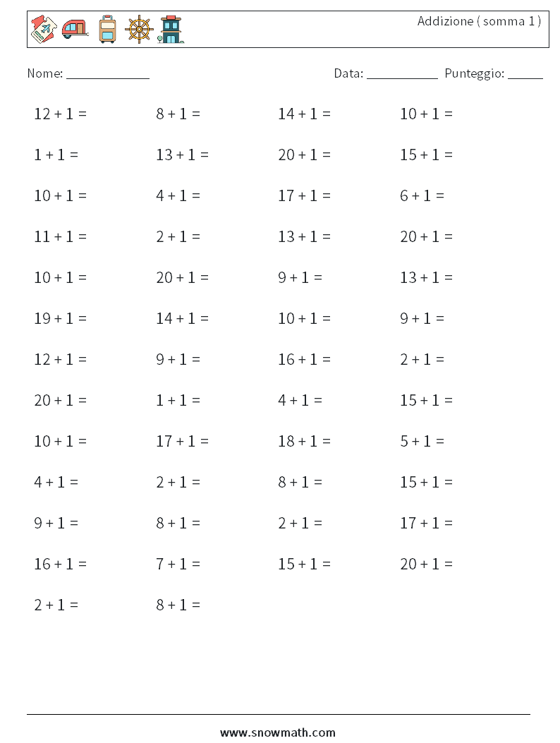 (50) Addizione ( somma 1 ) Fogli di lavoro di matematica 5