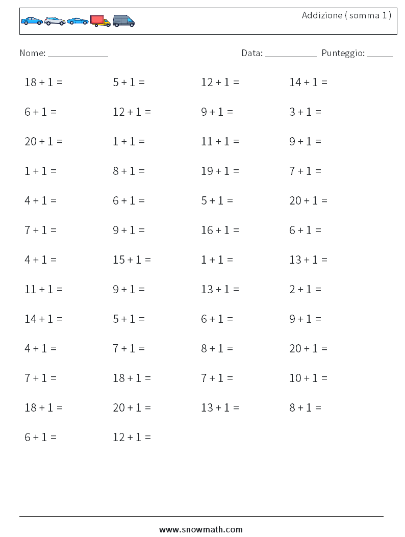 (50) Addizione ( somma 1 ) Fogli di lavoro di matematica 8