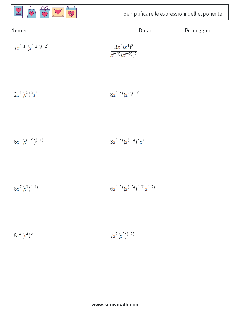  Semplificare le espressioni dell'esponente Fogli di lavoro di matematica 3