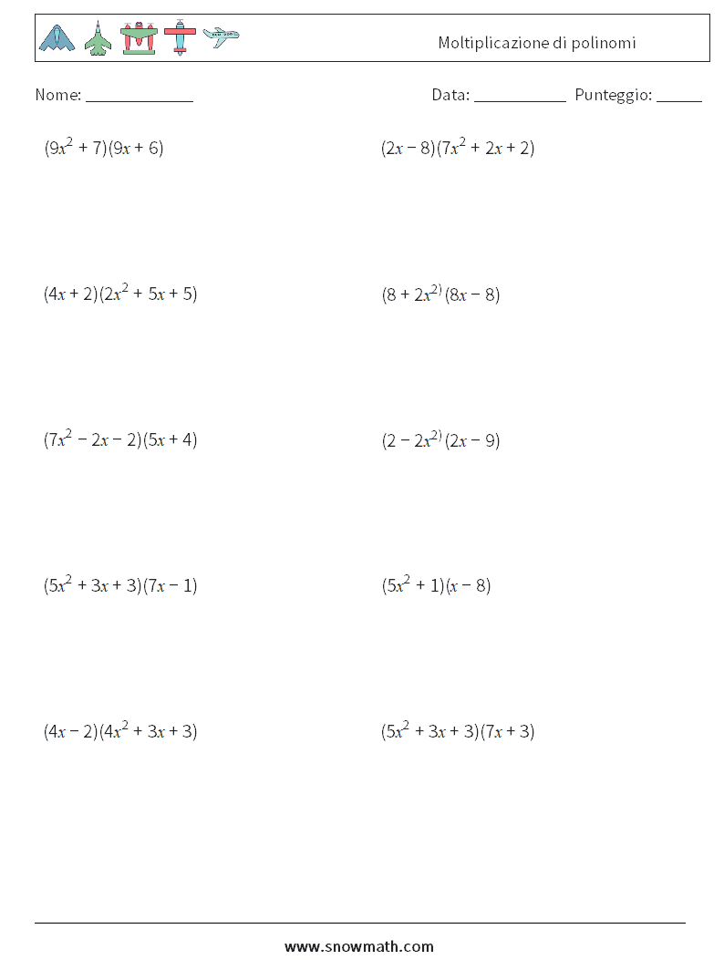 Moltiplicazione di polinomi Fogli di lavoro di matematica 4