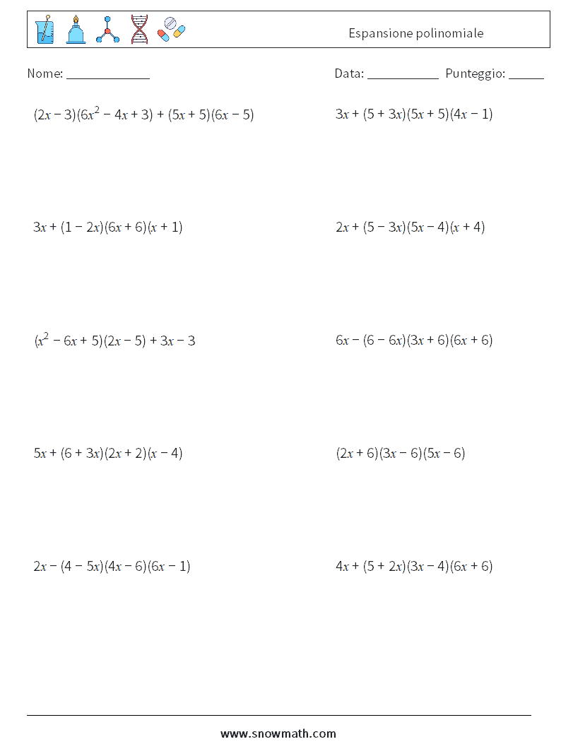 Espansione polinomiale Fogli di lavoro di matematica 1